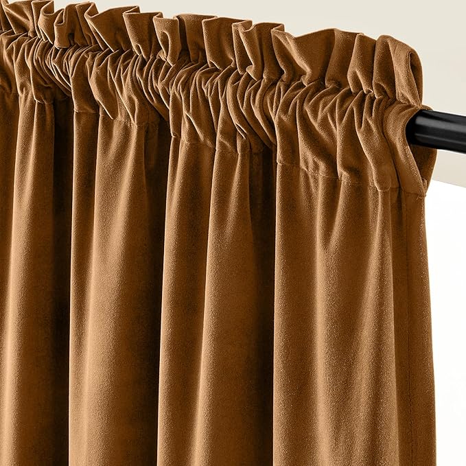 Lazzzy Velvet Blackout Curtains Thermal Insulated Room Window Drapes Super Soft Luxury Curtains for Living Room Bedroom Rod Pocket 2 Panels, Gold Brown, 42" W x 96" L