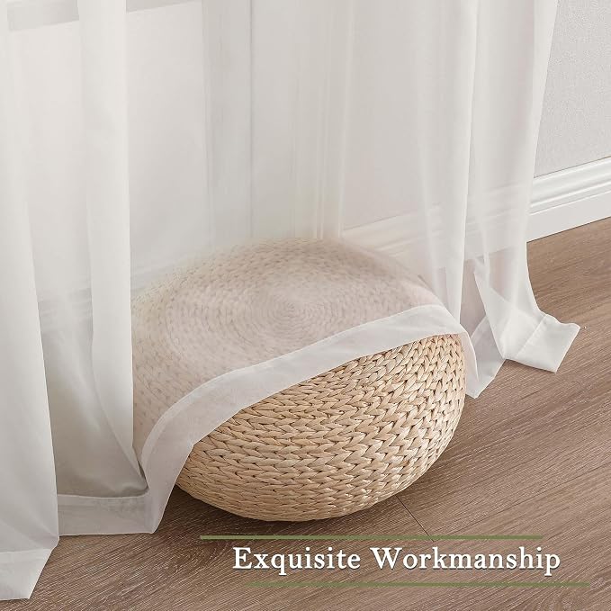 Ivory Sheer Curtains 108 Inches Long 2 Panels, Solid Airy Voile Extra Wide - Image 9