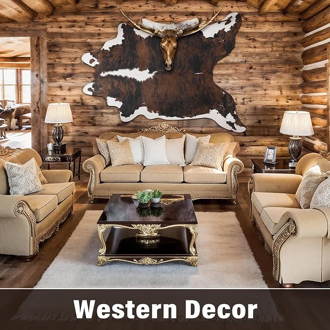Faux Cowhide Rug, Animal Cow Hide Rug, 4.6 x 5.2 Ft Black and Brown | Premium - Image 5