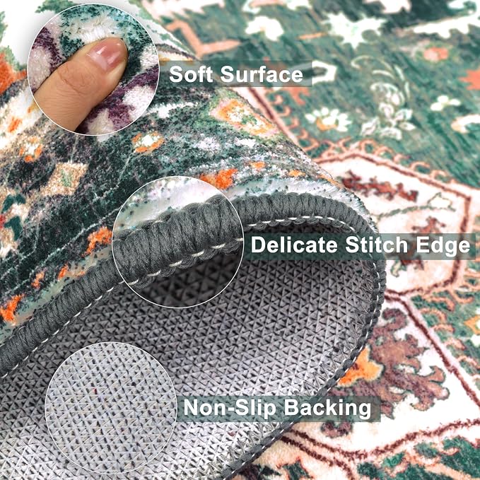 Yamaziot Washable Area Rug, 2x3 Small Boho Vintage Entryway Non-Slip Rug | - Image 3