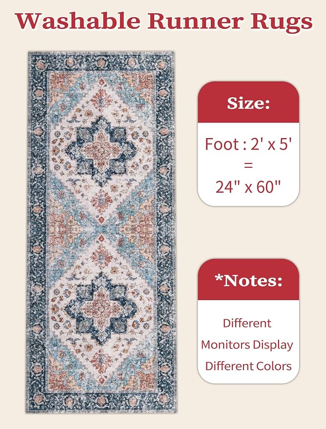 SERISSA 2x5 Washable Non Slip Boho Runner Rug - Image 2