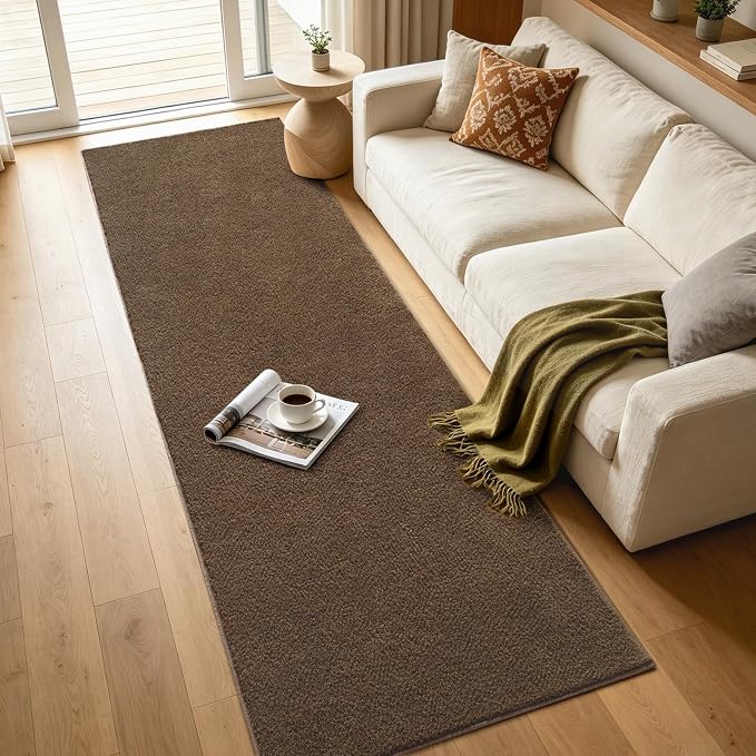 2x8 Beige Brown Solid Runner Rug Washable Non-Slip - Image 7