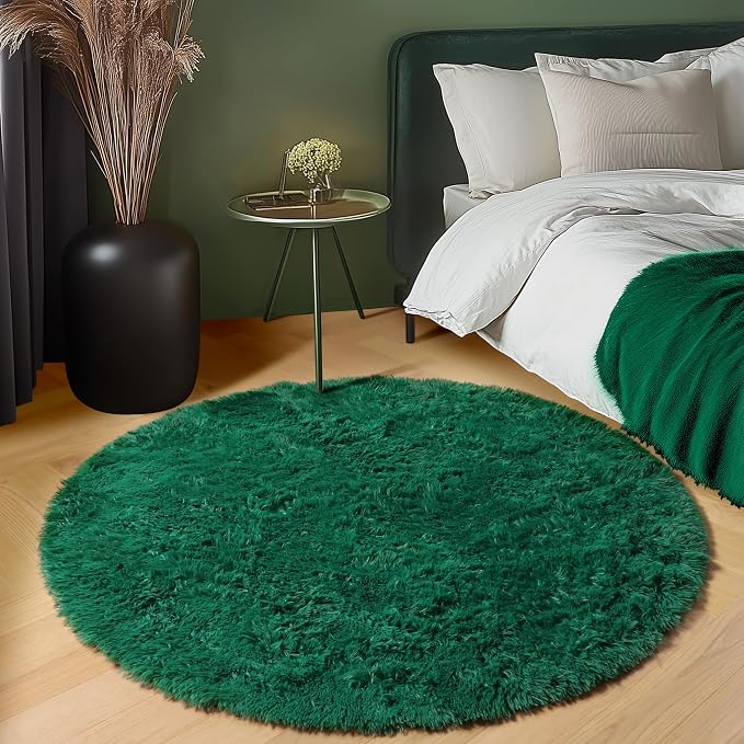 Dark Green Round Area Rugs 6ft, Ultra Soft Bedroom Circle Rug - Image 8