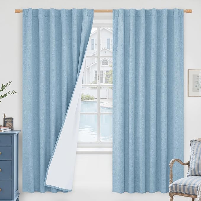 72 Inch 100% Blackout Linen Curtains by LAMIT