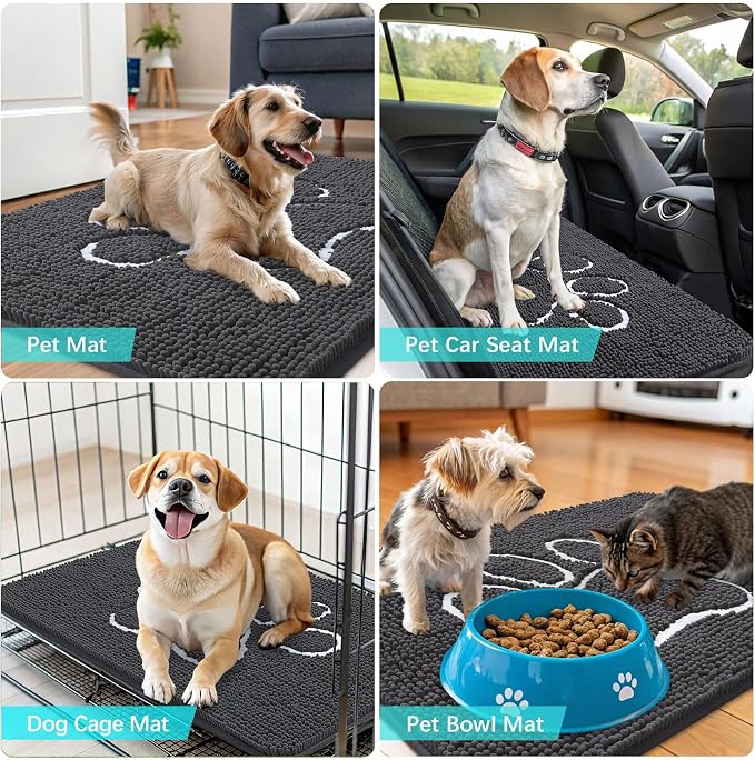 OLANLY Dog Door Mat for Muddy Paws 59x32, Paw Print Design Chenille Mud Mat | - Image 7