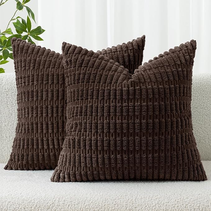 MIULEE Corduroy Decorative Throw Pillow Covers 16x16 Dark Brown Pack of 2 | by MIULEE