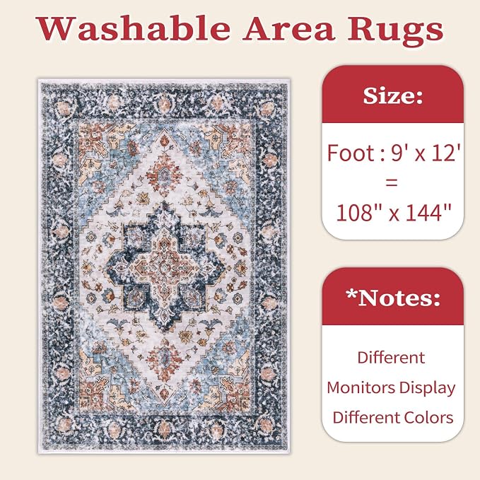 SERISSA 9x12 Washable Non Slip Boho Area Rug - Image 6