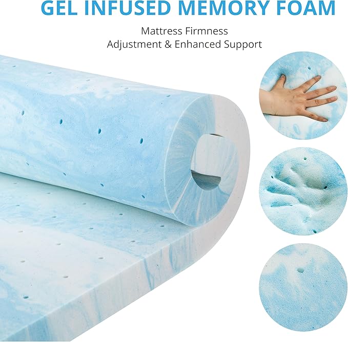 EGO Gel Memory Foam Mattress Topper, 2 Inch Full with Removable Breathable Soft Cover, Cooling Bed Topper for Comfort Body Support & Pressure Relief, CertiPUR-US Certified