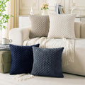 Set of 4 Navy White Taupe Decorative Throw Pillow Covers 18x18 Inch Corduroy by Cozoomy