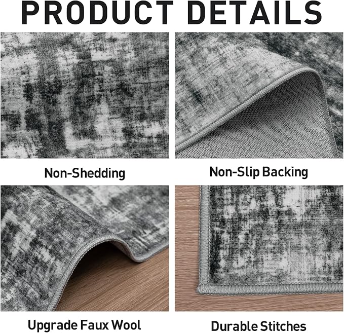 6x9 Area Rugs for Living Room: Washable Abstract Black Badroom Carpet | - Image 5