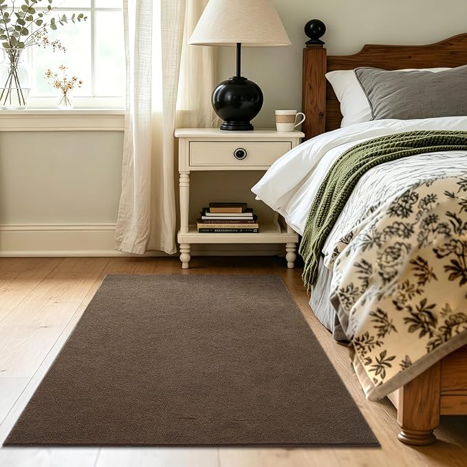3x5 Beige Brown Solid Area Rug Washable Non-Slip Soft - Image 4