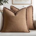 MIULEE Boho Linen Fringe Decorative Fall Throw Pillow Covers Brown 20x20 | Set by MIULEE