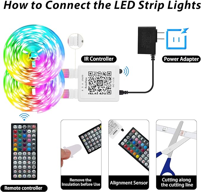 Led Lights for Bedroom 200 ft (2 Rolls of 100 ft), Ultra Long Smart Led Strip Lights with App Remote Control, RGB Music Sync Color Changing Lights for Bedroom, Kitchen, Party, Home Decoration