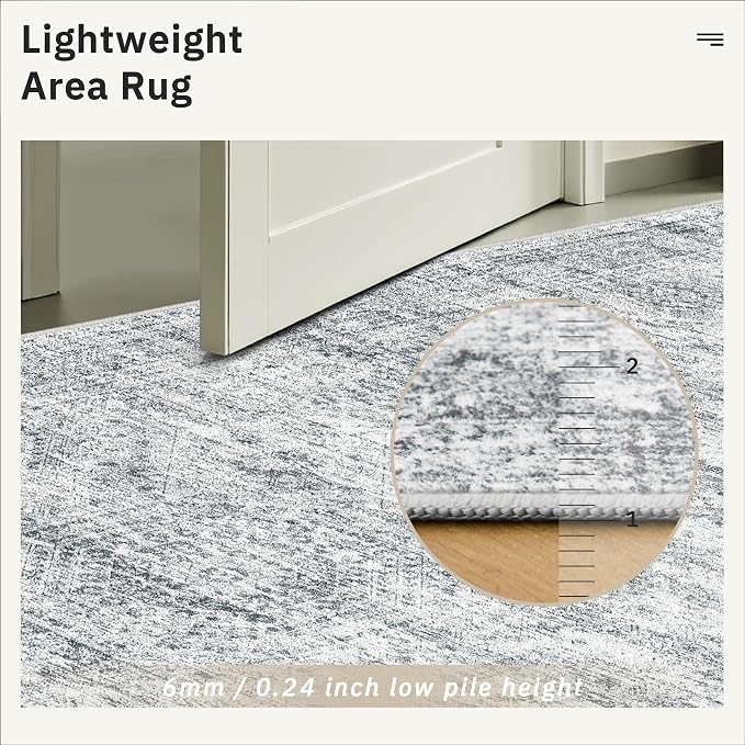 Soalmost 6x9 Area Rug for Living Room Washable Rugs Non-Slip Grey | Low-Pile - Image 7