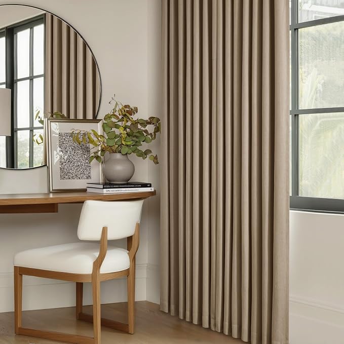 Light Brown Pinch Pleated Full Blackout Curtains Linen Blend 80 Inches Long | - Image 7