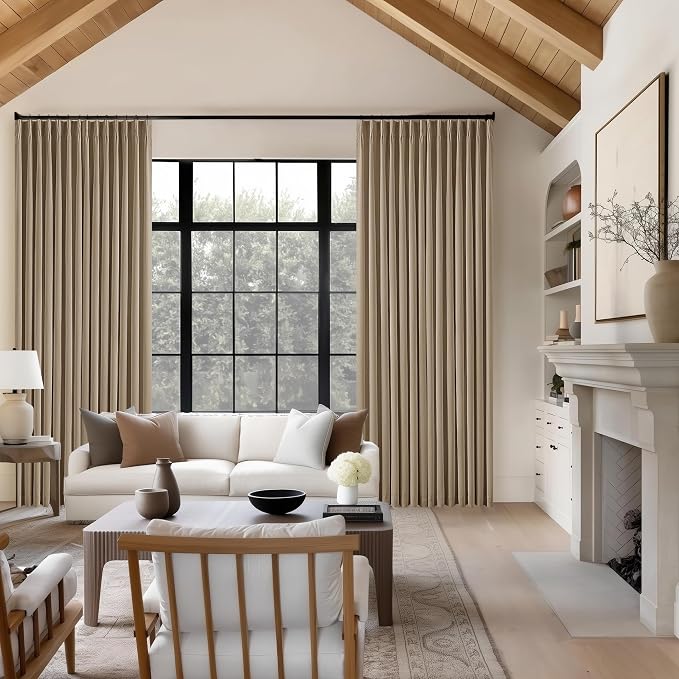 Light Brown Blackout Linen Curtains 108 Inches Long Pinch Pleated | Black Out - Image 8