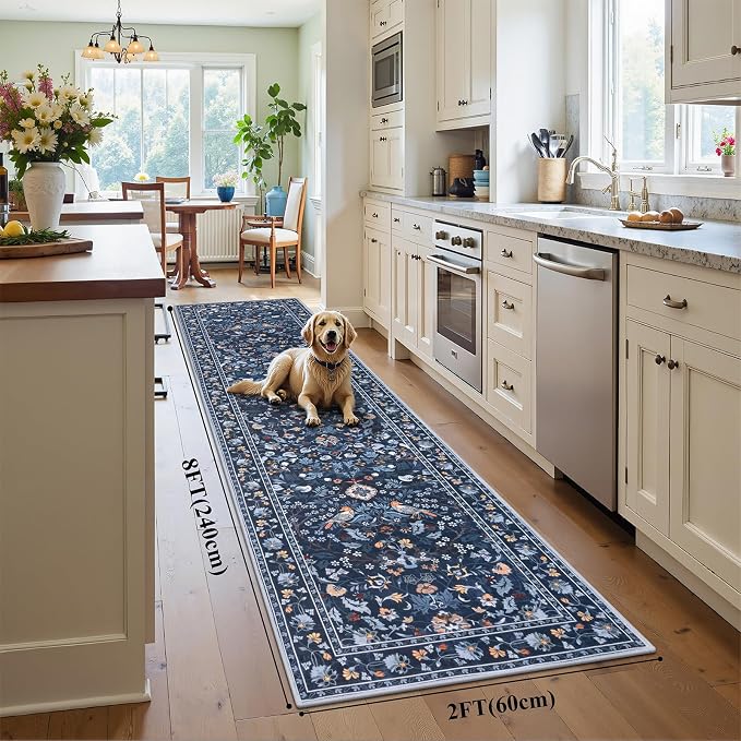 HEBE Hallway Runner Rug 2'x8', Washable Non Slip Kitchen Rug Runner | Soft Boho - Image 2