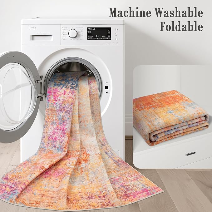 2.6x14 Washable Runner Rug:Modern Abstract Soft Carpet Galaxy Haze | - Image 6