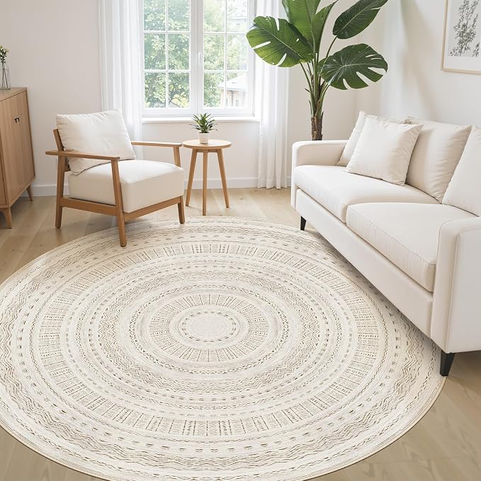 cotiled 6x6 Round Rug 6ft Circle Living Room Boho Area Rugs | Washable Foldable - Image 3