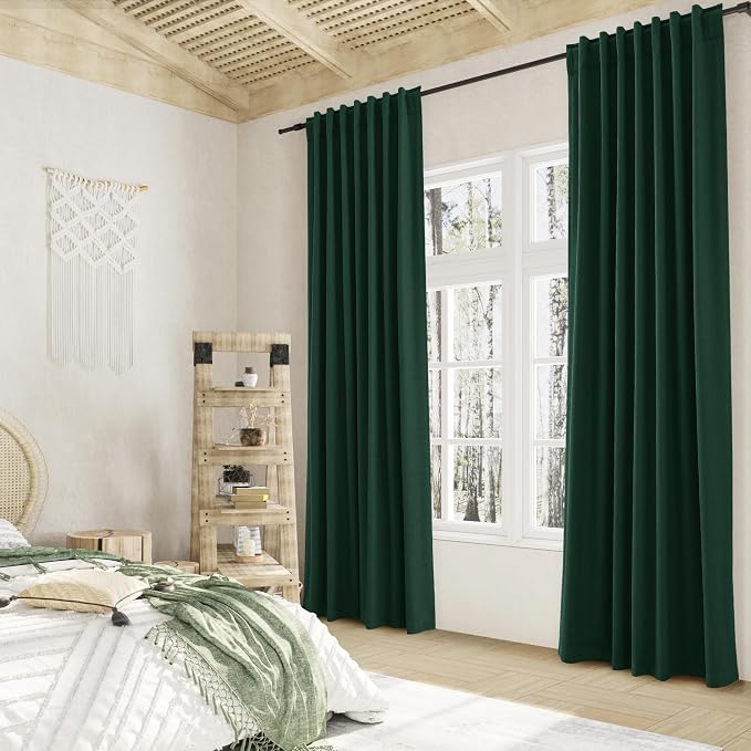 Dark Green 100% Blackout Curtains 108 Inch Length 2 Panels Set - Image 7