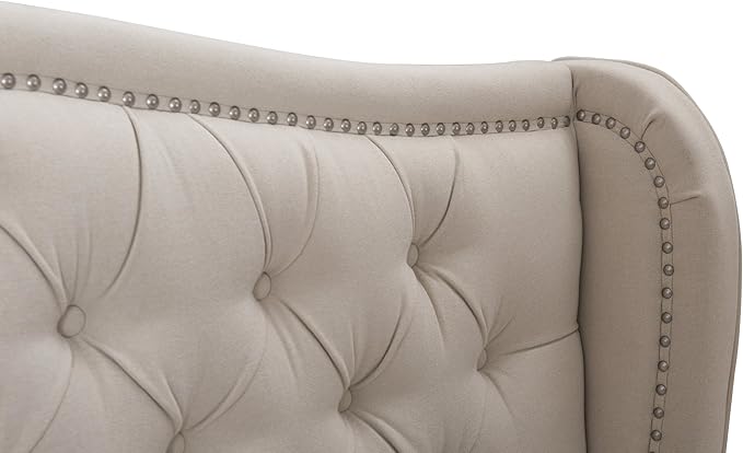 Jennifer Taylor Home Marcella Upholstered Shelter Headboard Bed Set, King, Sky Neutral Beige Polyester