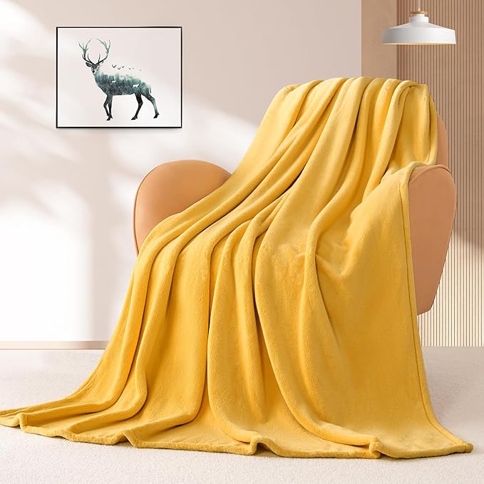 BEAUTEX Fleece Throw Blanket for Couch Sofa or Bed Throw Size, Soft Fuzzy Plush Blanket, Luxury Flannel Lap Blanket, Super Cozy and Comfy for All Seasons (Yellow, 50" x 60")
