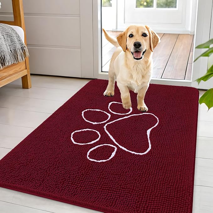 OLANLY Dog Door Mat for Muddy Paws 44x32, Paw Print Design Chenille Mud Mat | by OLANLY