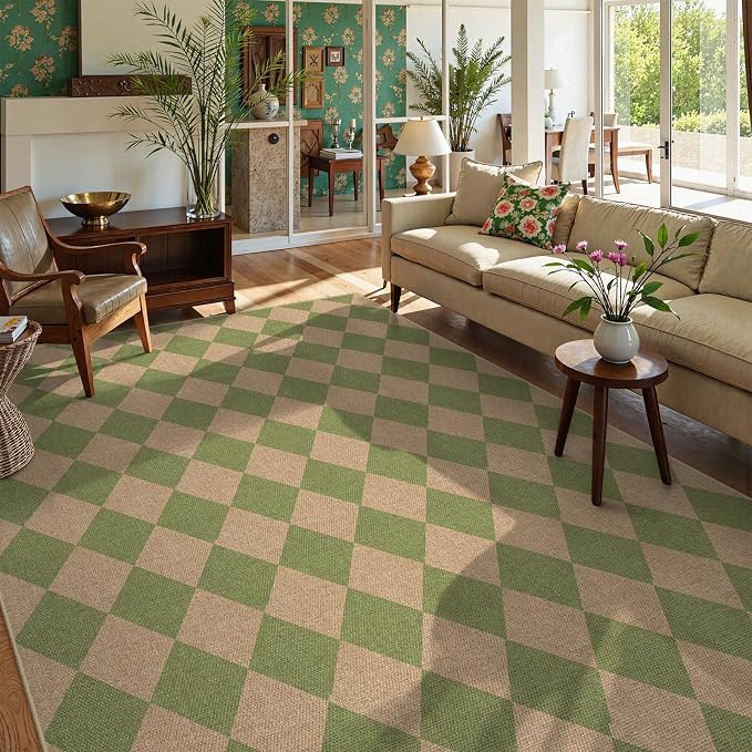 Lahome Checkered Easy Jute Living Room Rug, 8x10 Outdoor Rugs Washable | by Lahome