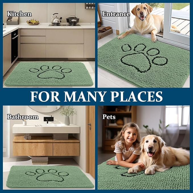OLANLY Dog Door Mat for Muddy Paws 36x24, Paw Print Design Chenille Mud Mat | - Image 8
