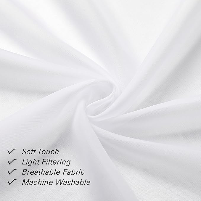 White Sheer Curtains 45 Inch Long 2 Panels, Short Voile Drapes - Image 3