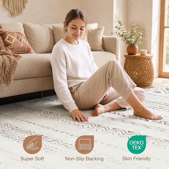 cotiled 6x9 Area Rugs for Living Room: Boho Washable Rug for Dining Room | - Image 4