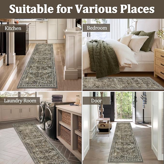 Yamaziot 2x8 Washable Hallway Runner Rug Non Slip Floral Carpet, Tan | Soft - Image 7