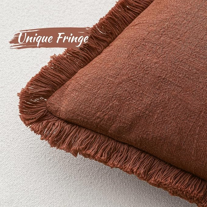 MIULEE Linen Fringe Decorative Fall Throw Pillow Covers Late Autumn 18x18 | Set - Image 7