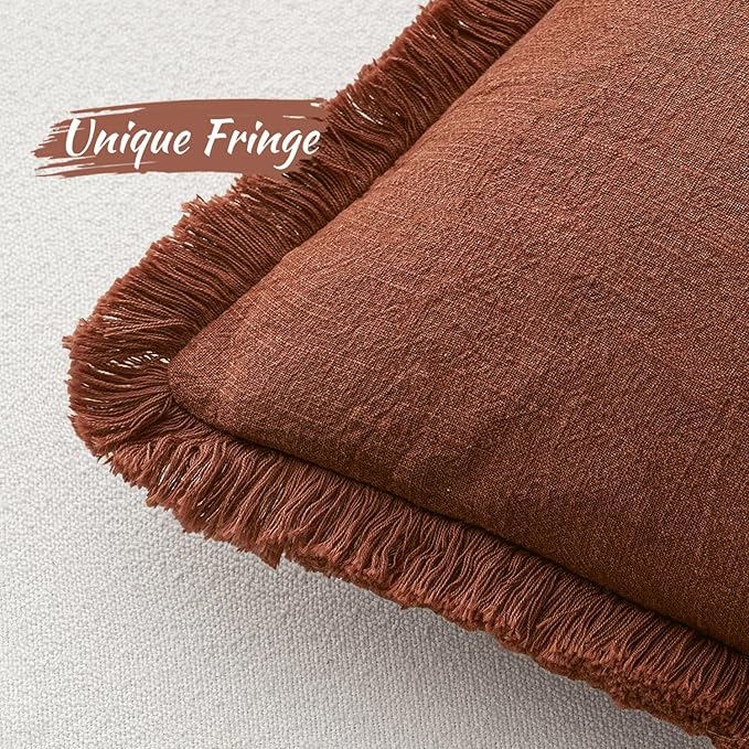 MIULEE Linen Fringe Decorative Fall Throw Pillow Covers Late Autumn 18x18 | Set - Image 3