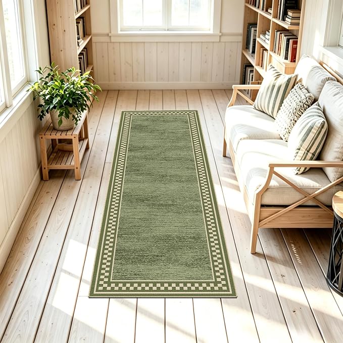 Faux Linen Washable Runner Rug Absorbent Surface 2x6 Moss Green | Non-Slip TPR - Image 8