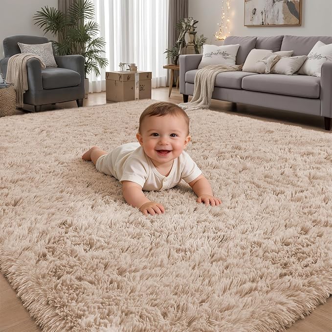 PLHXFR 5x7 Area Rugs Living Room: Fluffy Bedroom Rug Shag Carpet Camel | by PLHXFRSoftAreaRugs