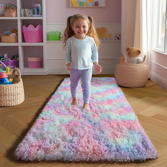 Amdrebio Rainbow Unicorn Pastel Shag Runner Area Rug 2x6 - Image 3