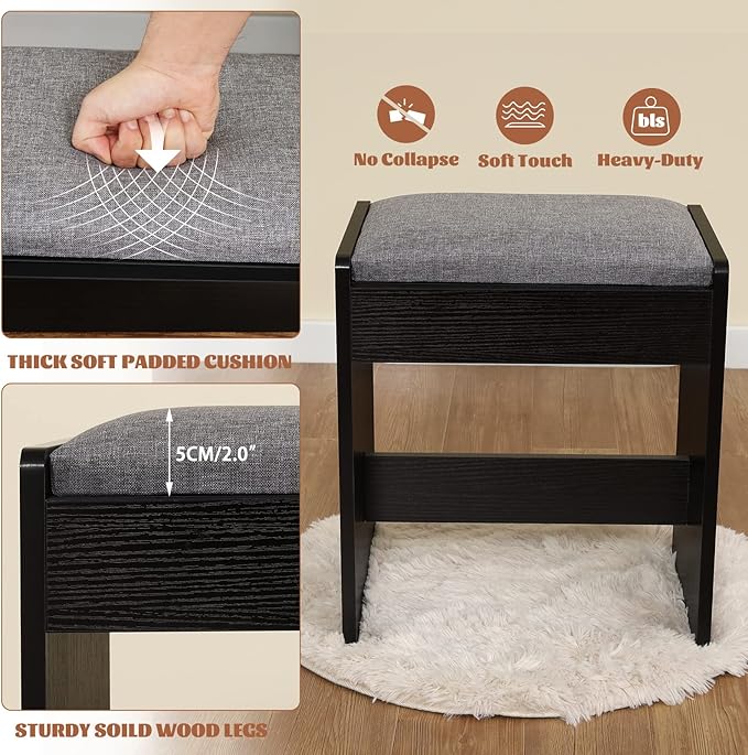 usikey Large Vanity Table Set with Lighted Mirror & Charging Station, Makeup Vanity Dressing Table with 4 Storage Shelves and 4 Drawers, Vanity Desk with 3-Drawer Chest and Cushioned Stool, Black