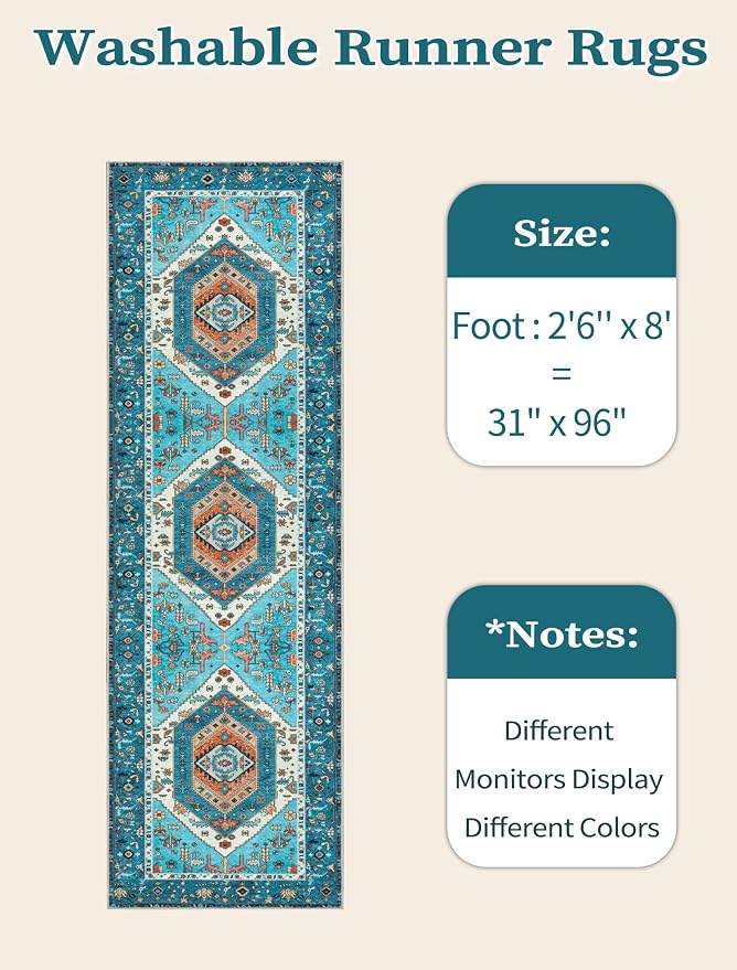 SERISSA 2'6"x8' Washable Non Slip Boho Runner Rug - Image 6