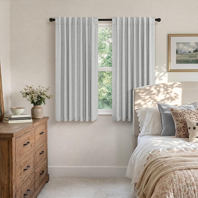 Pitalk 54 Inch Curtains 2 Panel Set 100% Blackout Linen Textured Room Darkening - Image 3