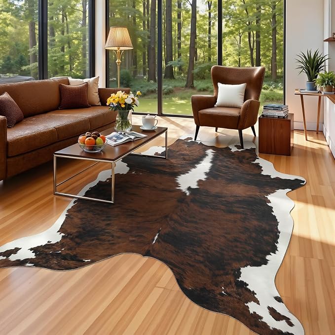 Faux Cowhide Rug, Animal Cow Hide Rug, 4.6 x 5.2 Ft Black and Brown | Premium - Image 9