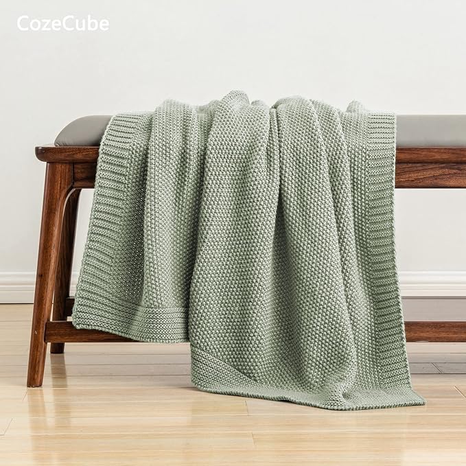 CozeCube Sage Green Seed Stitch Throw Blanket 60"x80", Farmhouse Decor | Blanket - Image 3