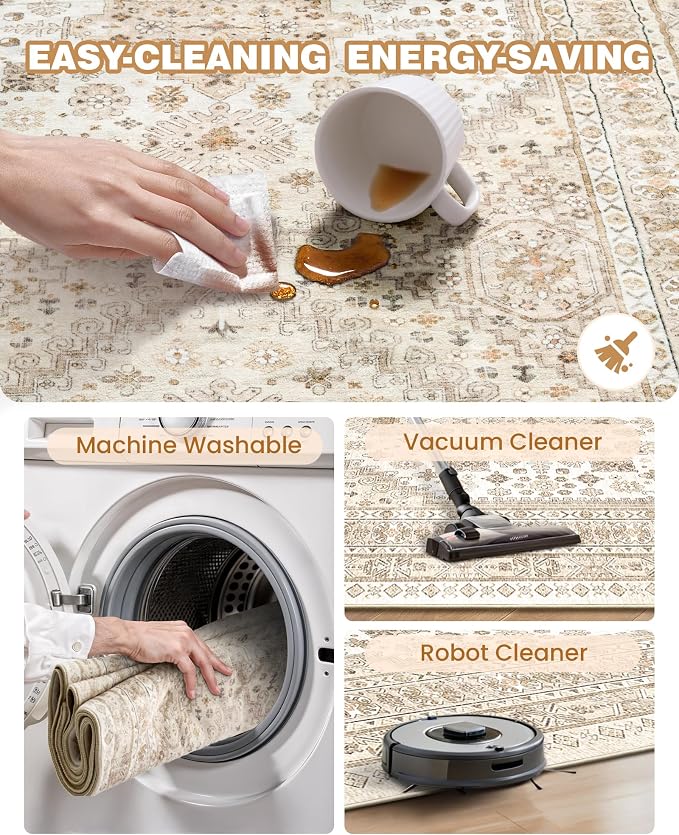 Washable Rugs 8x10 Area Rugs for Living Room, Cream/Beige | Non-Slip Backing - Image 8