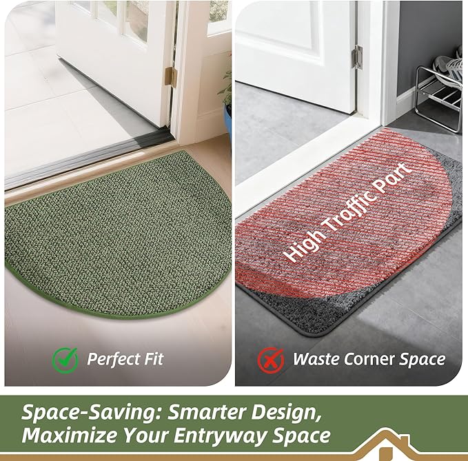 BEQHAUSE Dirt Trapper Door Mat 17" x 30" Half Circle Non Slip Rugs, Absorbent - Image 6