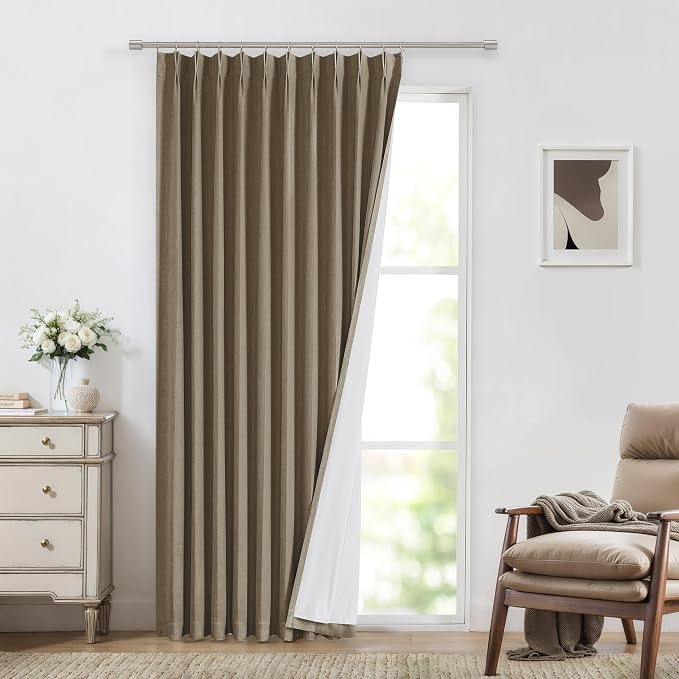 Vision Home Brown Pinch Pleated Full Blackout Curtains Linen Blended 60" Wide by VisionHome