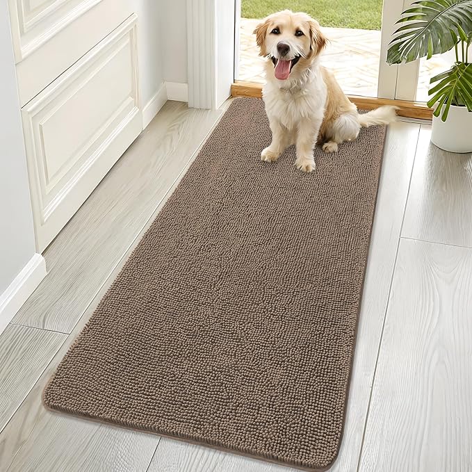 OLANLY Dog Door Mat for Muddy Paws 70x32, Super Absorbent Chenille Mud Mat | Tan by OLANLY