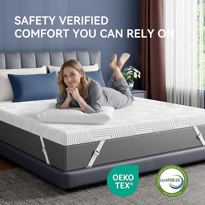 ELEMUSE 2 Inch Gel Memory Foam Mattress Topper Twin Size Pressure-Relieving Mattress Topper for Back Pain,Non-Slip Design with Removable & Washable Cover, CertiPUR-US