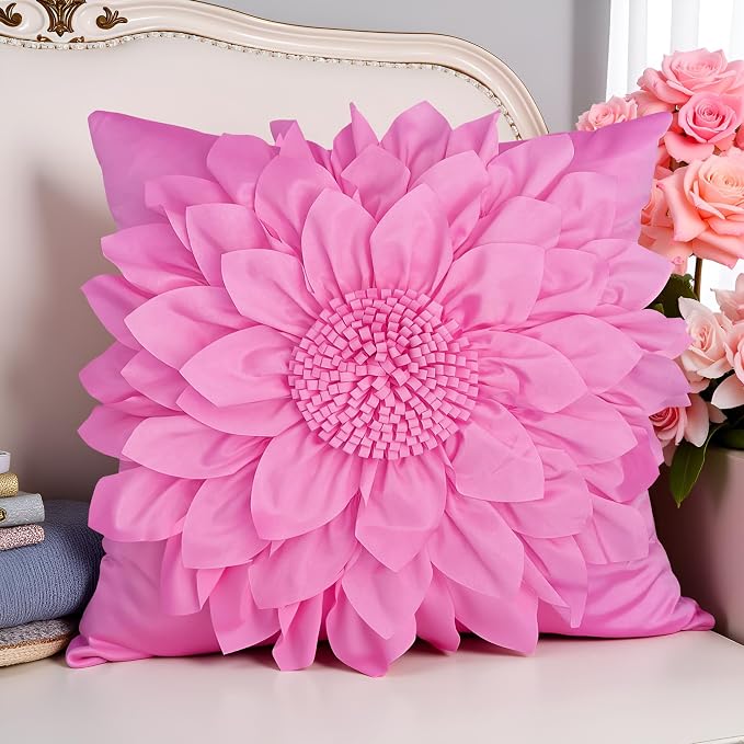 Hot Pink Accent 3D Flower Decorative Throw Pillow Covers - Image 6