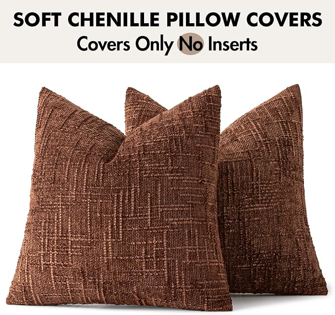MIULEE Chenille Textured Throw Pillow Covers Terracotta 20x20 Set of 2 | Slubby - Image 9