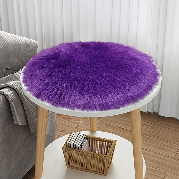 1.3ft Small Round Purple Rug, Thick Furry Fluffy Carpet - Image 5